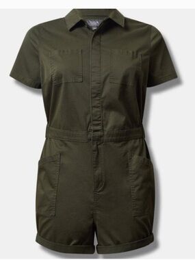 torrid Olive Utility Twill Romper with Patch Pockets